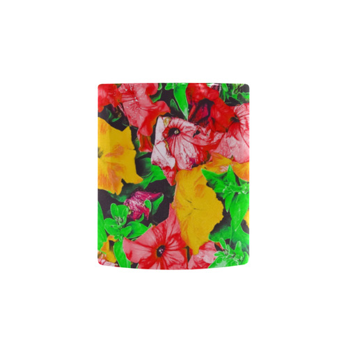 closeup flower abstract background in pink red yellow with green leaves Custom Morphing Mug
