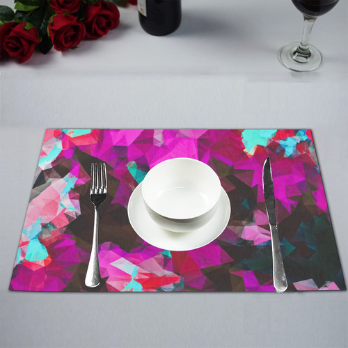 psychedelic geometric polygon abstract pattern in purple pink blue Placemat 12''x18''