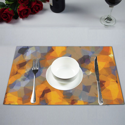 psychedelic geometric polygon abstract pattern in orange brown blue Placemat 12’’ x 18’’ (Set of 4)