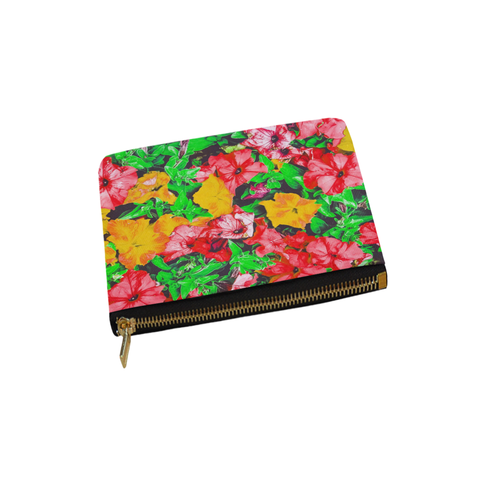 closeup flower abstract background in pink red yellow with green leaves Carry-All Pouch 6''x5''