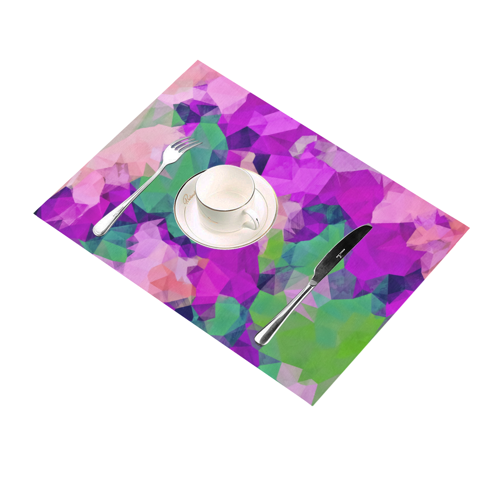 psychedelic geometric polygon pattern abstract in pink purple green Placemat 14’’ x 19’’ (Set of 2)