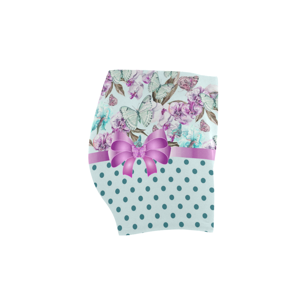Watercolor Flowers Butterflies Polka Dots Ribbon T Briseis Skinny Shorts (Model L04)