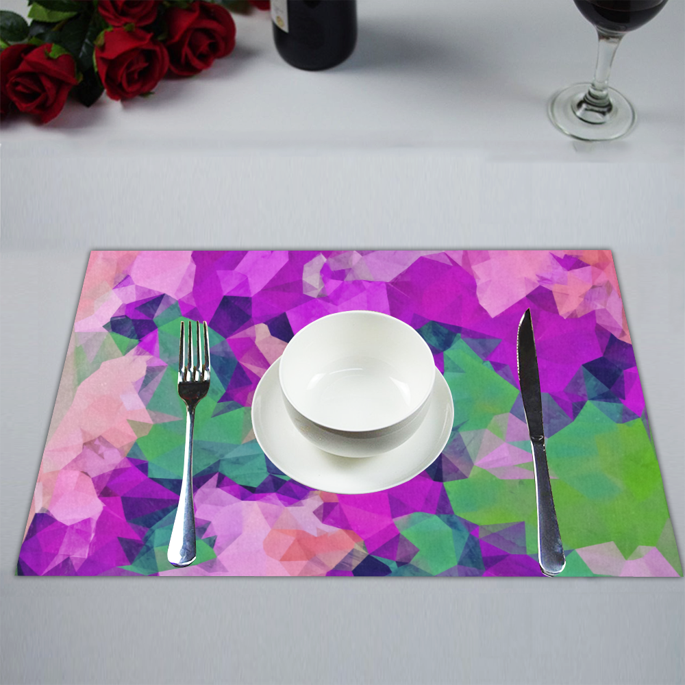psychedelic geometric polygon pattern abstract in pink purple green Placemat 14’’ x 19’’ (Set of 6)
