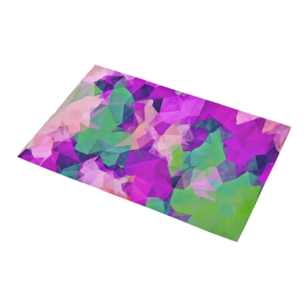 psychedelic geometric polygon pattern abstract in pink purple green Bath Rug 16''x 28''