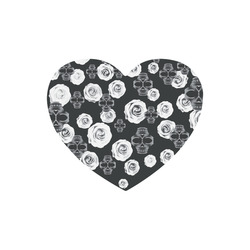 vintage skull and rose abstract pattern in black and white Heart-shaped Mousepad