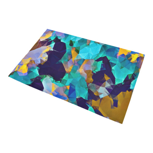 psychedelic geometric polygon abstract pattern in green blue brown yellow Bath Rug 20''x 32''