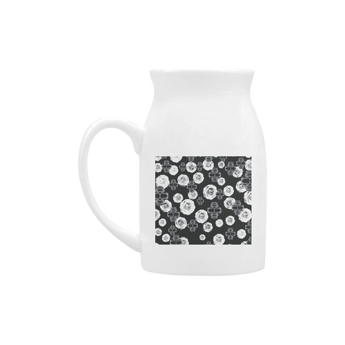vintage skull and rose abstract pattern in black and white Milk Cup (Large) 450ml