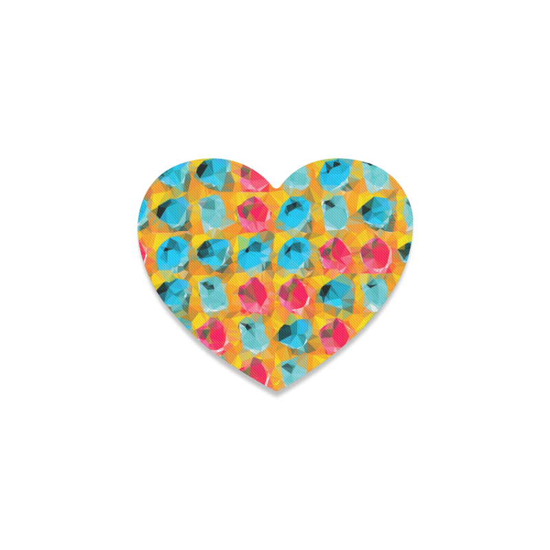 geometric polygon abstract pattern in blue orange red Heart Coaster