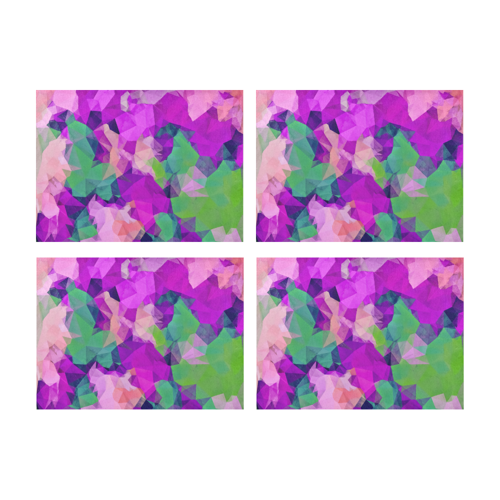 psychedelic geometric polygon pattern abstract in pink purple green Placemat 14’’ x 19’’ (Set of 4)