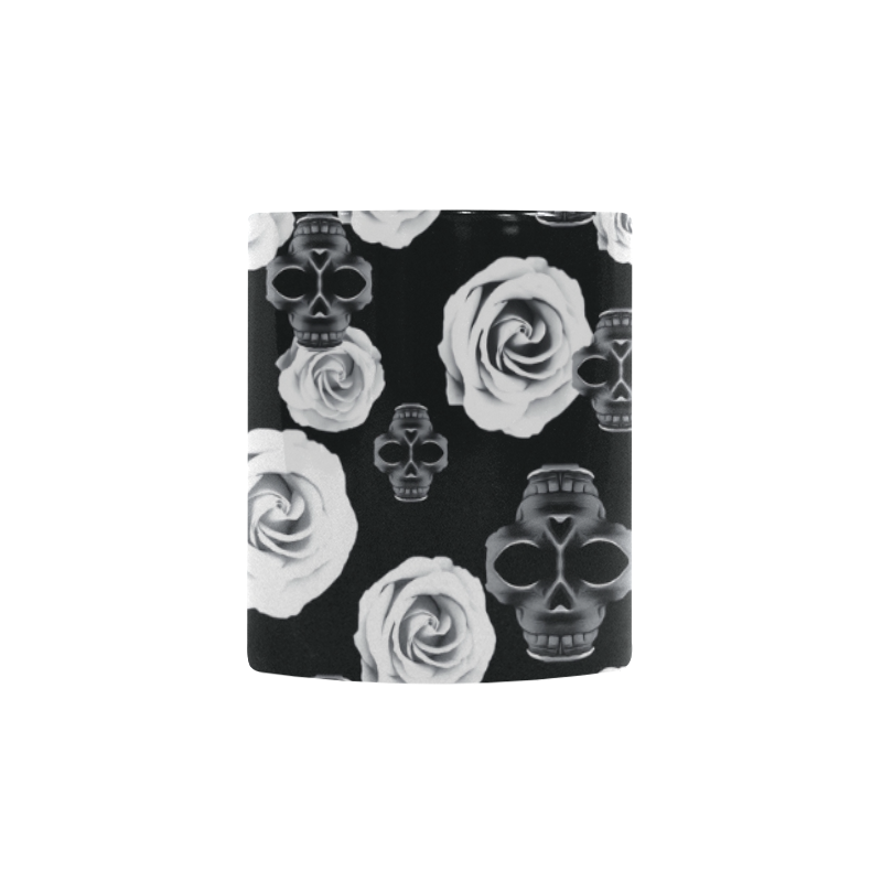 vintage skull and rose abstract pattern in black and white Custom Morphing Mug