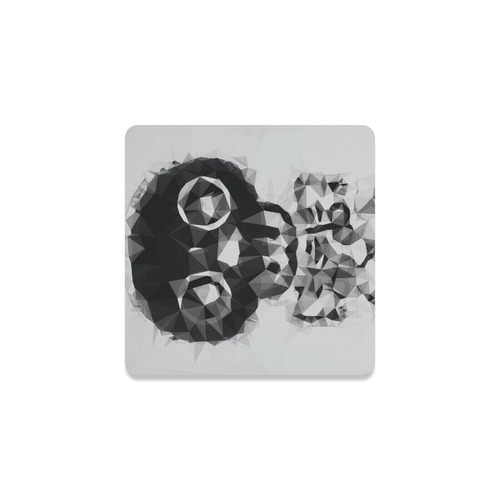 psychedelic skull and bone art geometric triangle abstract pattern in black and white Square Coaster