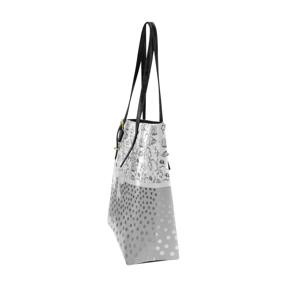 Vintage Roses Polka Dots Ribbon - Grey Silver Euramerican Tote Bag/Small (Model 1655)