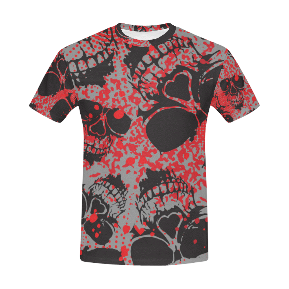 Skull With Red Dot Background All Over Print T-Shirt for Men (USA Size) (Model T40)