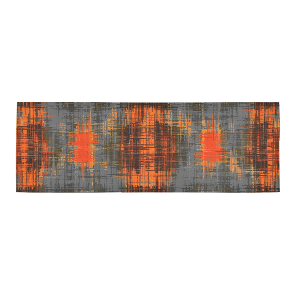 vintage geometric plaid pattern abstract in orange brown black Area Rug 9'6''x3'3''