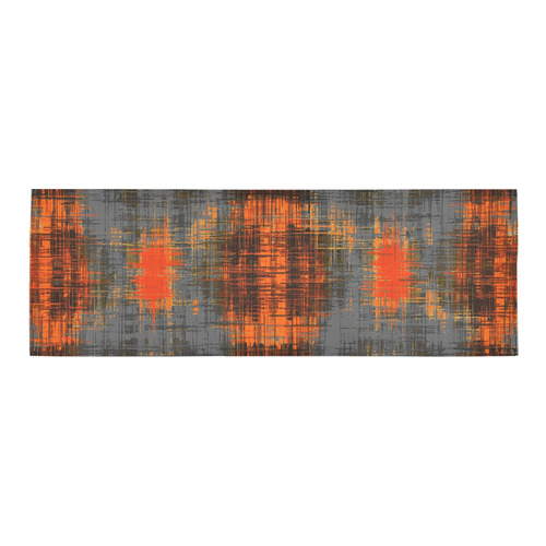vintage geometric plaid pattern abstract in orange brown black Area Rug 9'6''x3'3''
