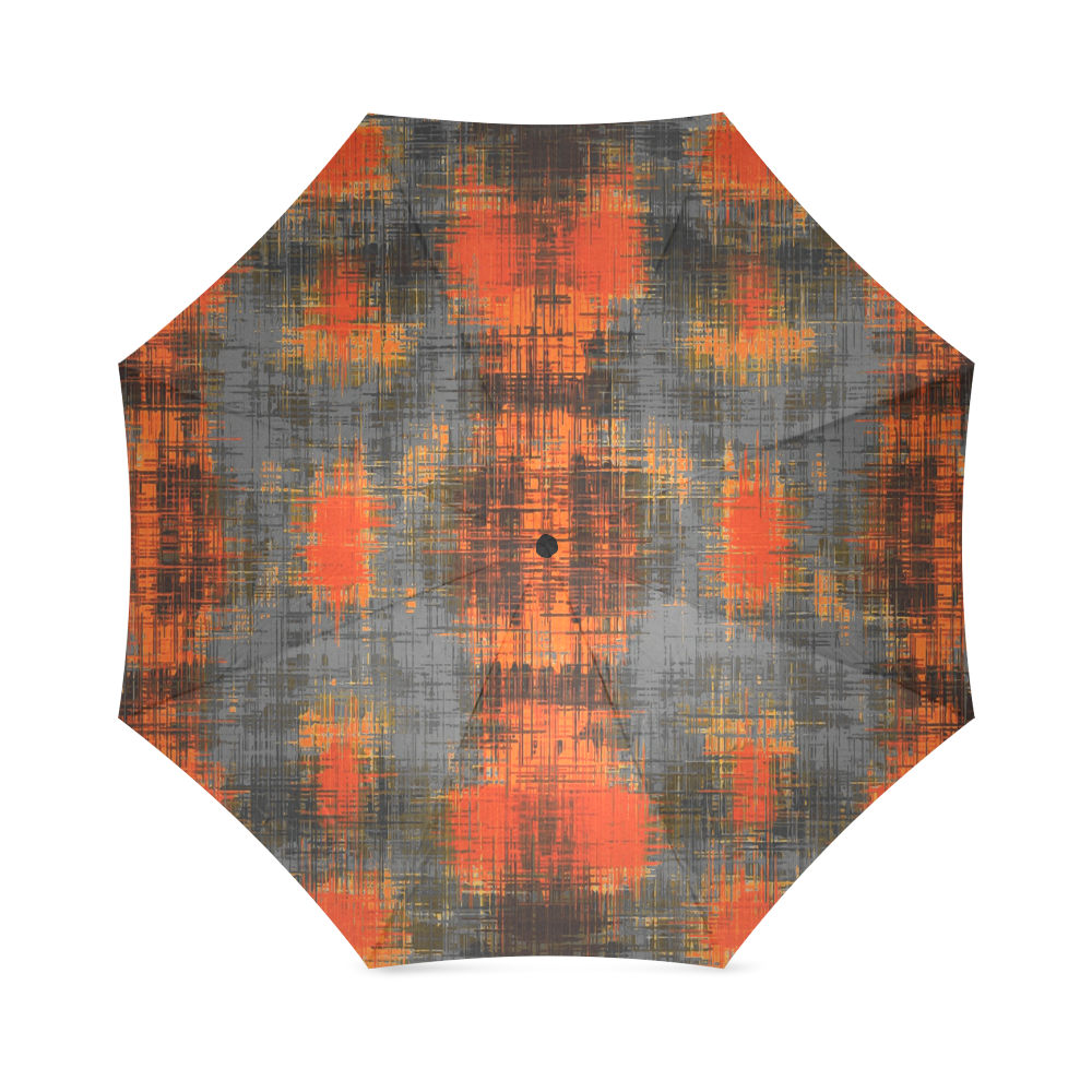 vintage geometric plaid pattern abstract in orange brown black Foldable Umbrella (Model U01)