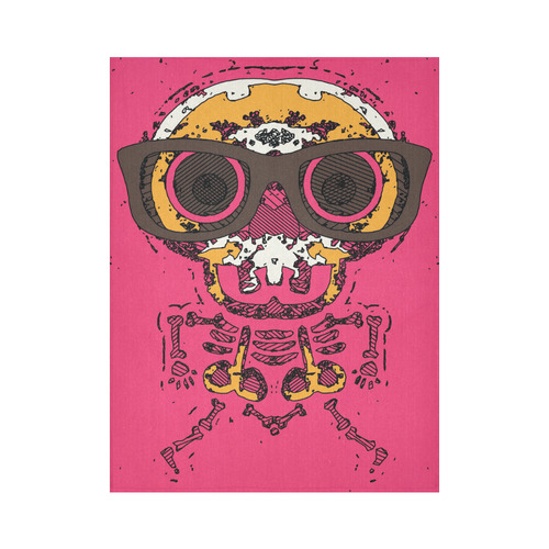 funny skull and bone graffiti drawing in orange brown and pink Cotton Linen Wall Tapestry 60"x 80"