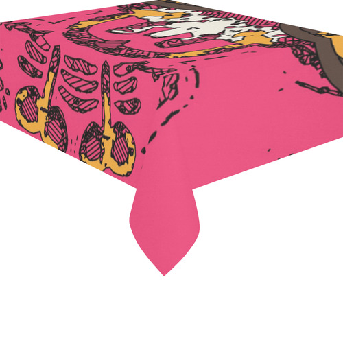 funny skull and bone graffiti drawing in orange brown and pink Cotton Linen Tablecloth 52"x 70"