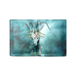 The billy goat with feathers and flowers Men's Leather Wallet (Model 1612)