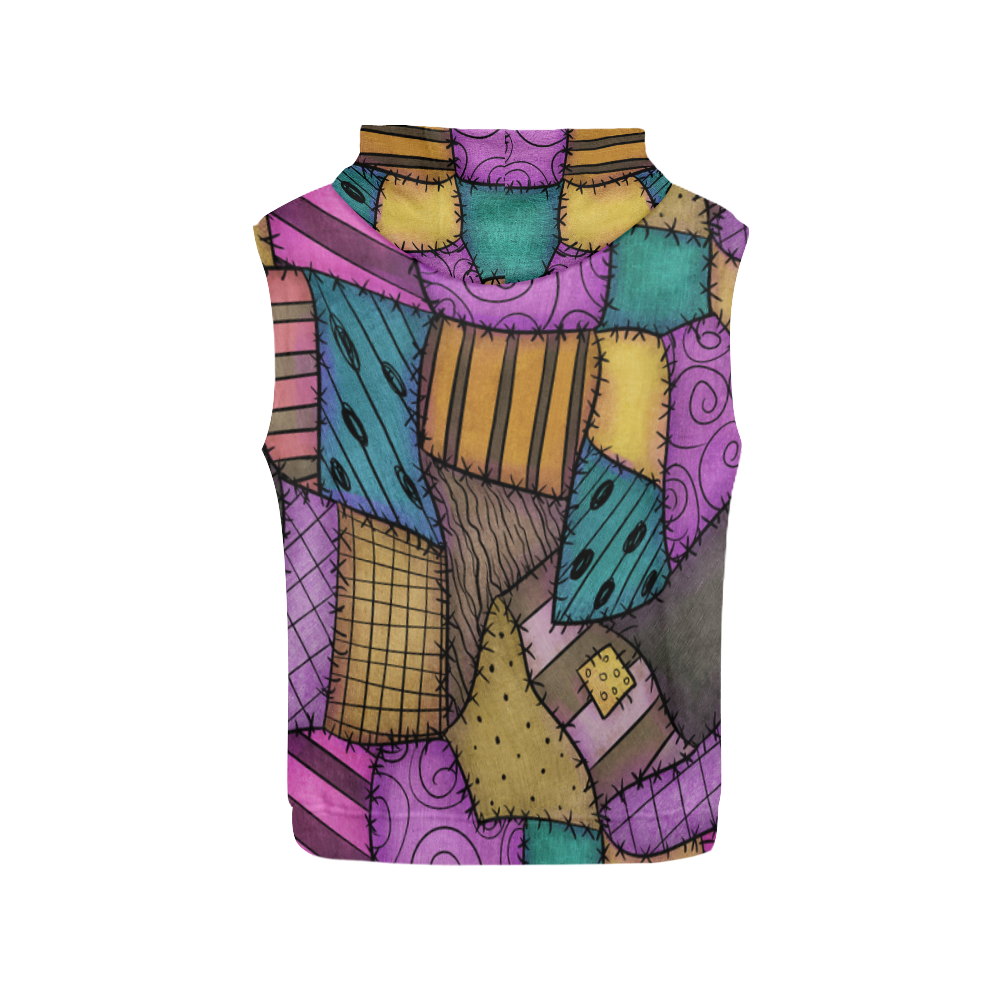 Patchwork Scraps All Over Print Sleeveless Hoodie for Women (Model H15)