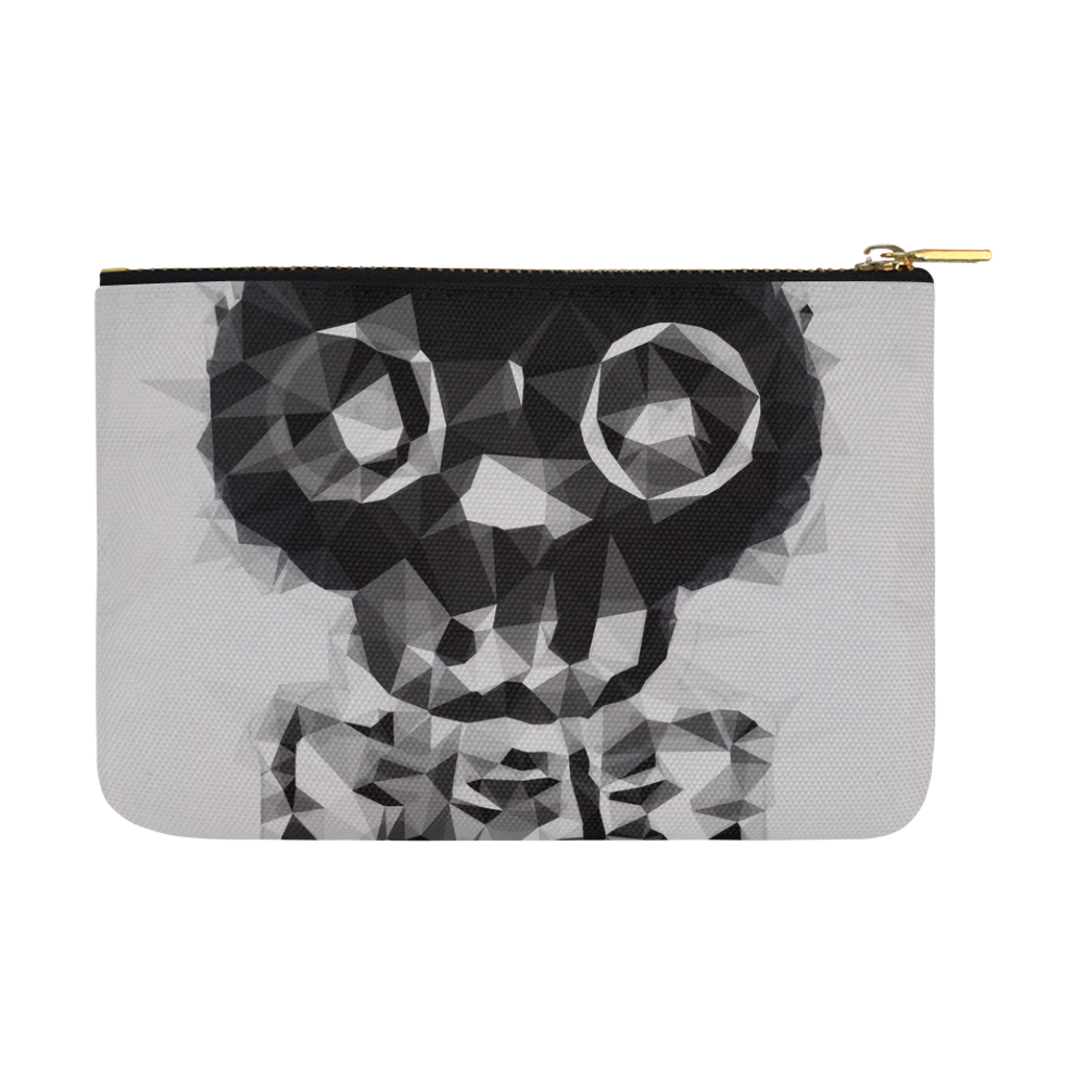 psychedelic skull and bone art geometric triangle abstract pattern in black and white Carry-All Pouch 12.5''x8.5''