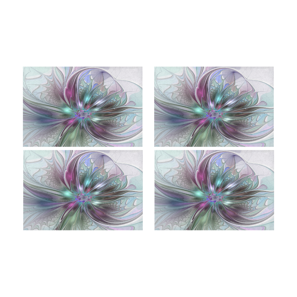 Colorful Fantasy Abstract Modern Fractal Flower Placemat 12’’ x 18’’ (Set of 4)