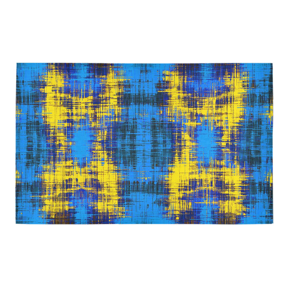 geometric plaid pattern painting abstract in blue yellow and black Bath Rug 20''x 32''