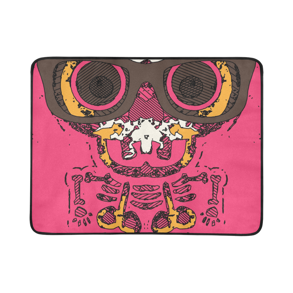 funny skull and bone graffiti drawing in orange brown and pink Beach Mat 78"x 60"