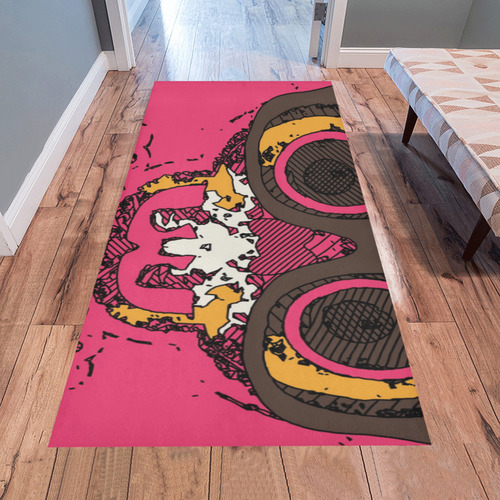 funny skull and bone graffiti drawing in orange brown and pink Area Rug 7'x3'3''