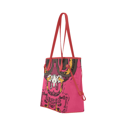funny skull and bone graffiti drawing in orange brown and pink Clover Canvas Tote Bag (Model 1661)