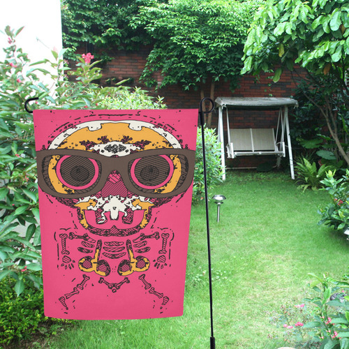 funny skull and bone graffiti drawing in orange brown and pink Garden Flag 12‘’x18‘’（Without Flagpole）