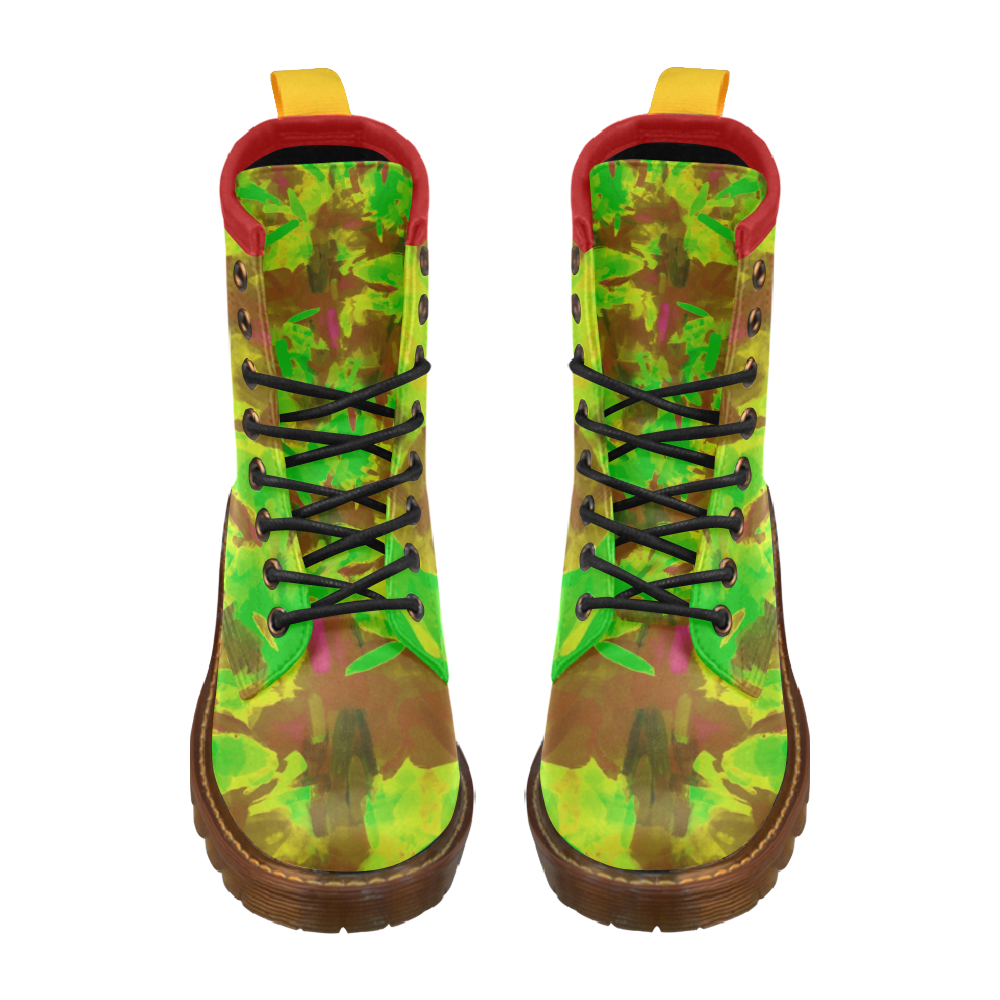 camouflage painting texture abstract background in green yellow brown High Grade PU Leather Martin Boots For Women Model 402H