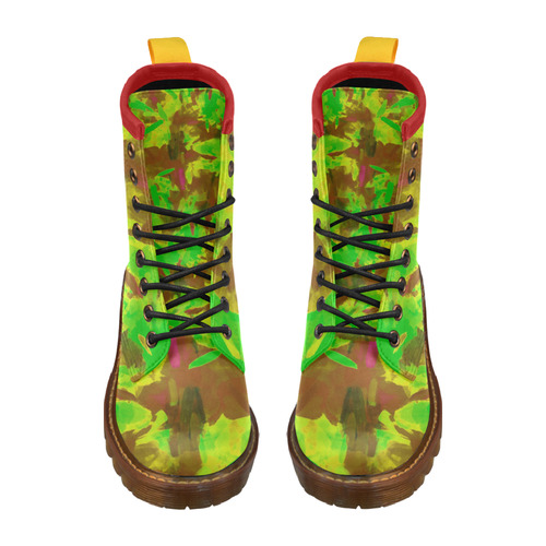 camouflage painting texture abstract background in green yellow brown High Grade PU Leather Martin Boots For Women Model 402H