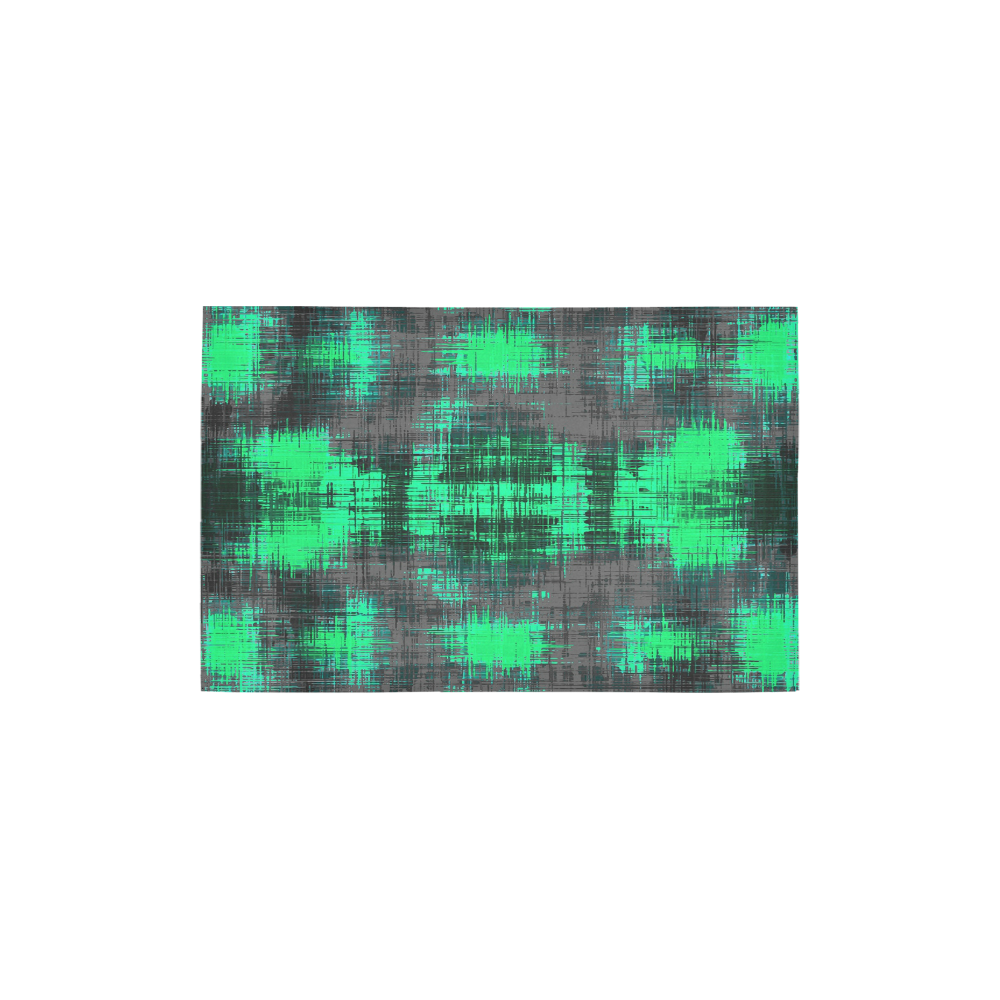psychedelic geometric plaid abstract pattern in green and black Area Rug 2'7"x 1'8‘’