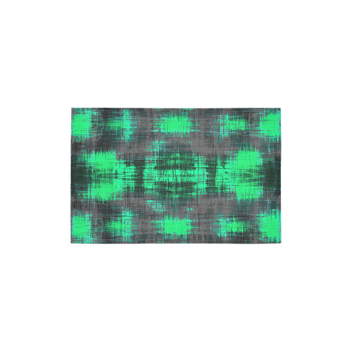psychedelic geometric plaid abstract pattern in green and black Area Rug 2'7"x 1'8‘’