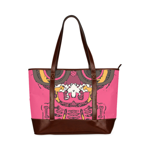 funny skull and bone graffiti drawing in orange brown and pink Tote Handbag (Model 1642)