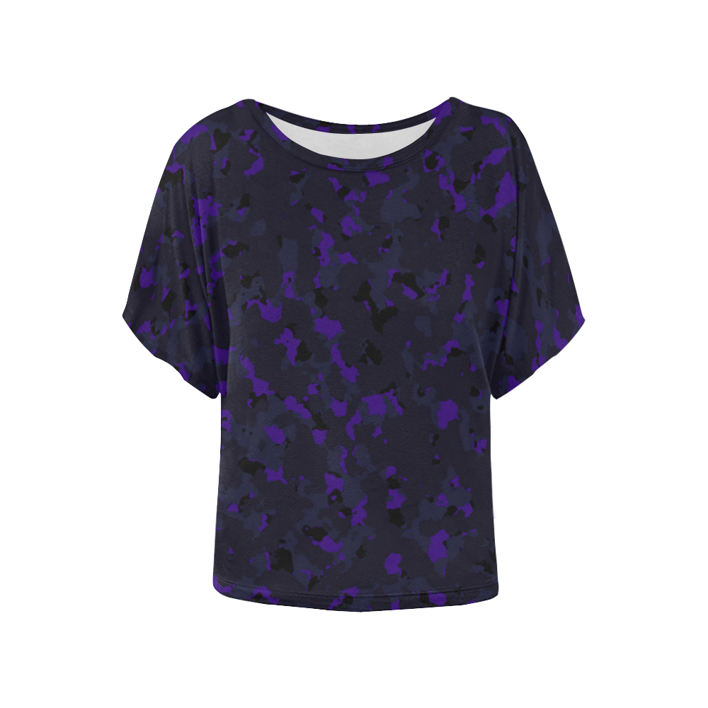 darkpurplecamo1 Women's Batwing-Sleeved Blouse T shirt (Model T44)