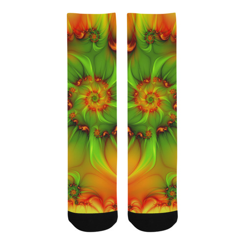 Hot Summer Green Orange Abstract Colorful Fractal Trouser Socks