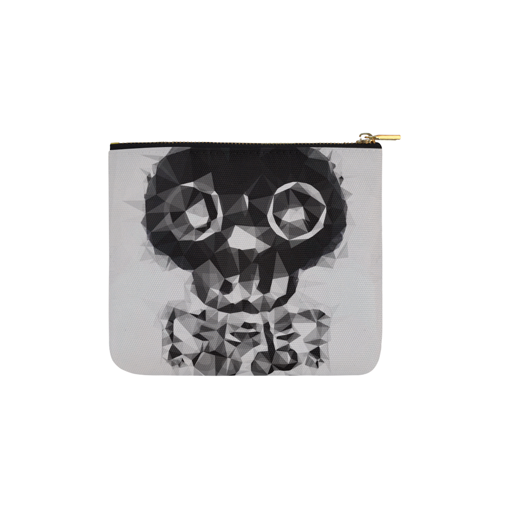 psychedelic skull and bone art geometric triangle abstract pattern in black and white Carry-All Pouch 6''x5''