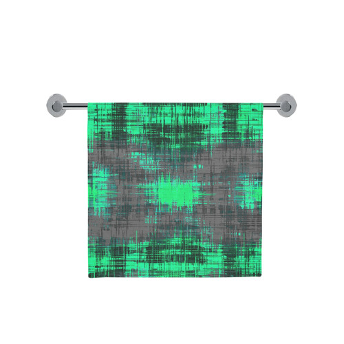 psychedelic geometric plaid abstract pattern in green and black Bath Towel 30"x56"
