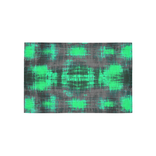 psychedelic geometric plaid abstract pattern in green and black Area Rug 5'x3'3''