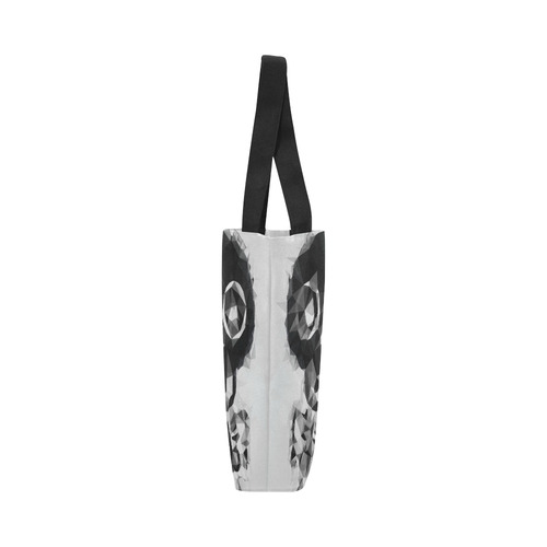 psychedelic skull and bone art geometric triangle abstract pattern in black and white Canvas Tote Bag (Model 1657)