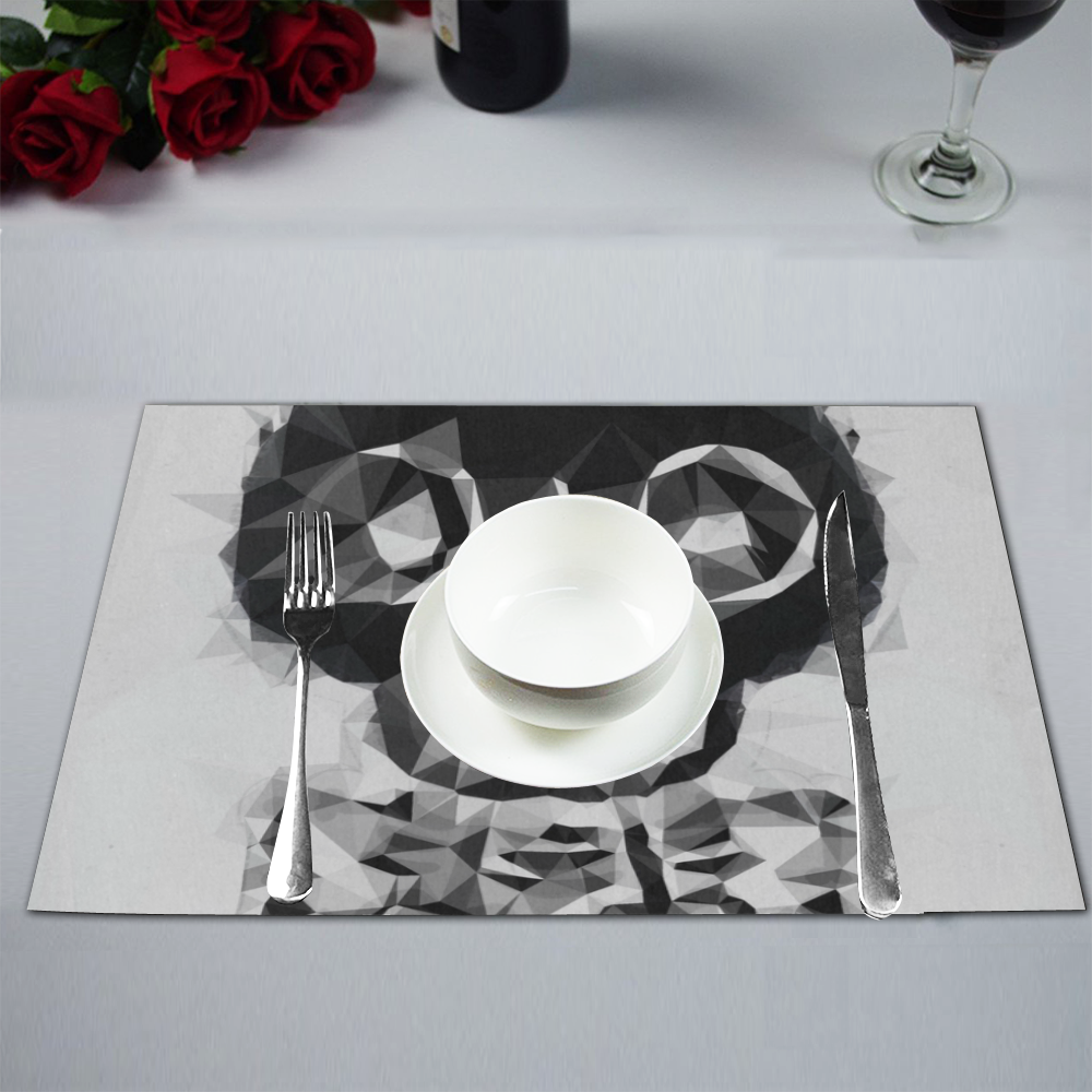 psychedelic skull and bone art geometric triangle abstract pattern in black and white Placemat 12’’ x 18’’ (Set of 4)