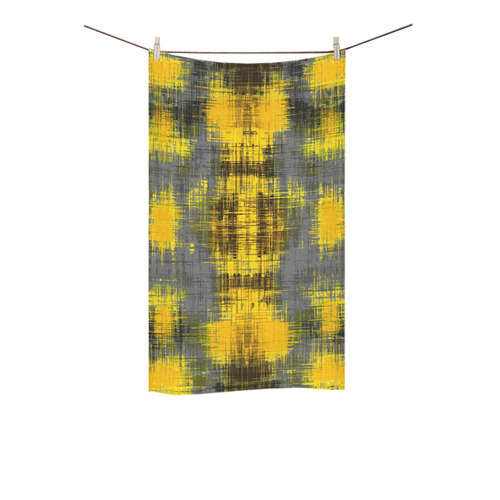 geometric plaid pattern painting abstract in yellow brown and black Custom Towel 16"x28"