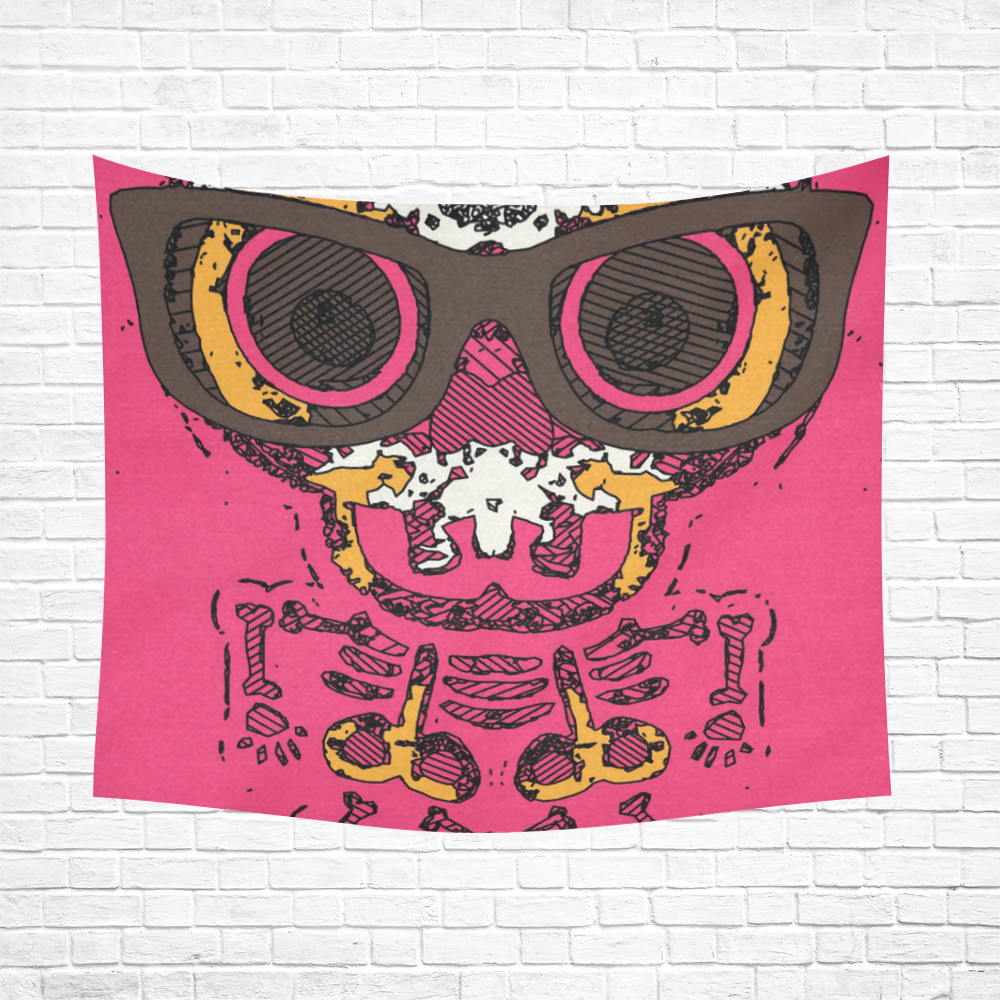 funny skull and bone graffiti drawing in orange brown and pink Cotton Linen Wall Tapestry 60"x 51"