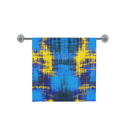geometric plaid pattern painting abstract in blue yellow and black Bath Towel 30"x56"