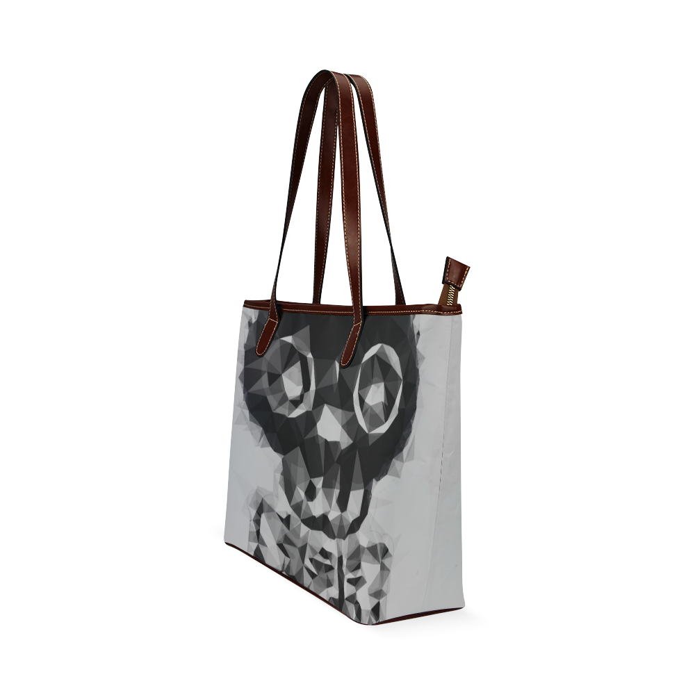 psychedelic skull and bone art geometric triangle abstract pattern in black and white Shoulder Tote Bag (Model 1646)