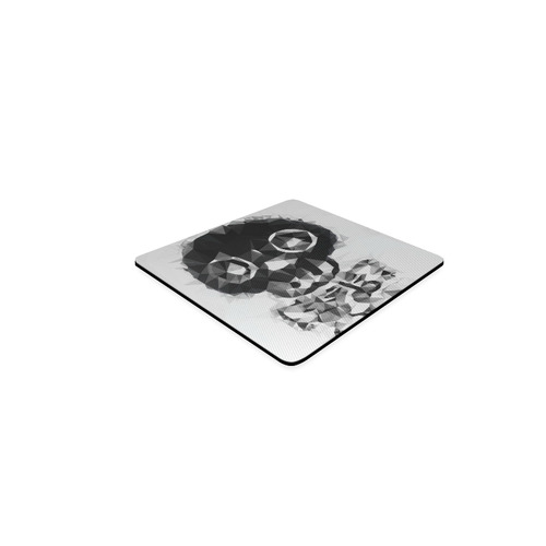 psychedelic skull and bone art geometric triangle abstract pattern in black and white Square Coaster