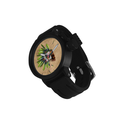 Amazing skull with feathers and flowers Men's Sports Watch(Model 309)