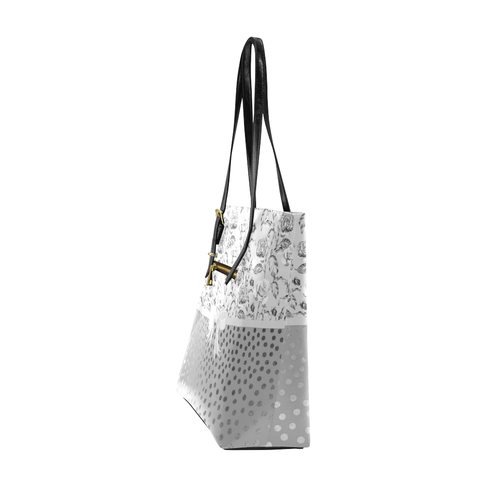 Vintage Roses Polka Dots Ribbon - Grey Silver Euramerican Tote Bag/Small (Model 1655)